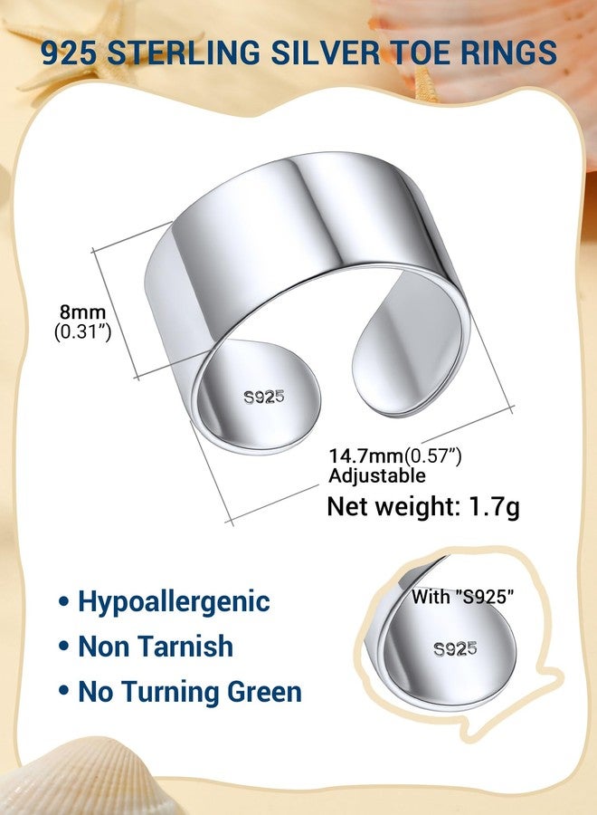 PROSILVER 925 Sterling Silver Toe Rings for Women, Non Tarnish Silver Toe Rings, Open Adjustable Band Toe Ring for Summer Beach - Image 4